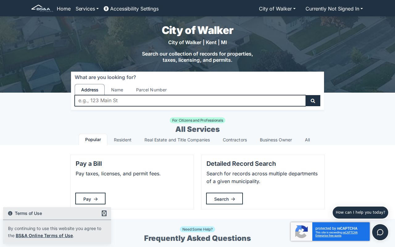 Walker residents directory property search at the Walker BS&A portal
