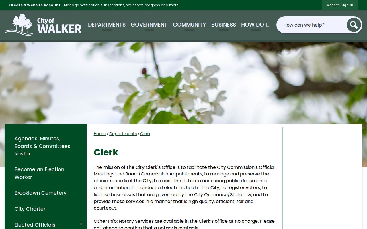 Walker residents directory City Clerk public-records source