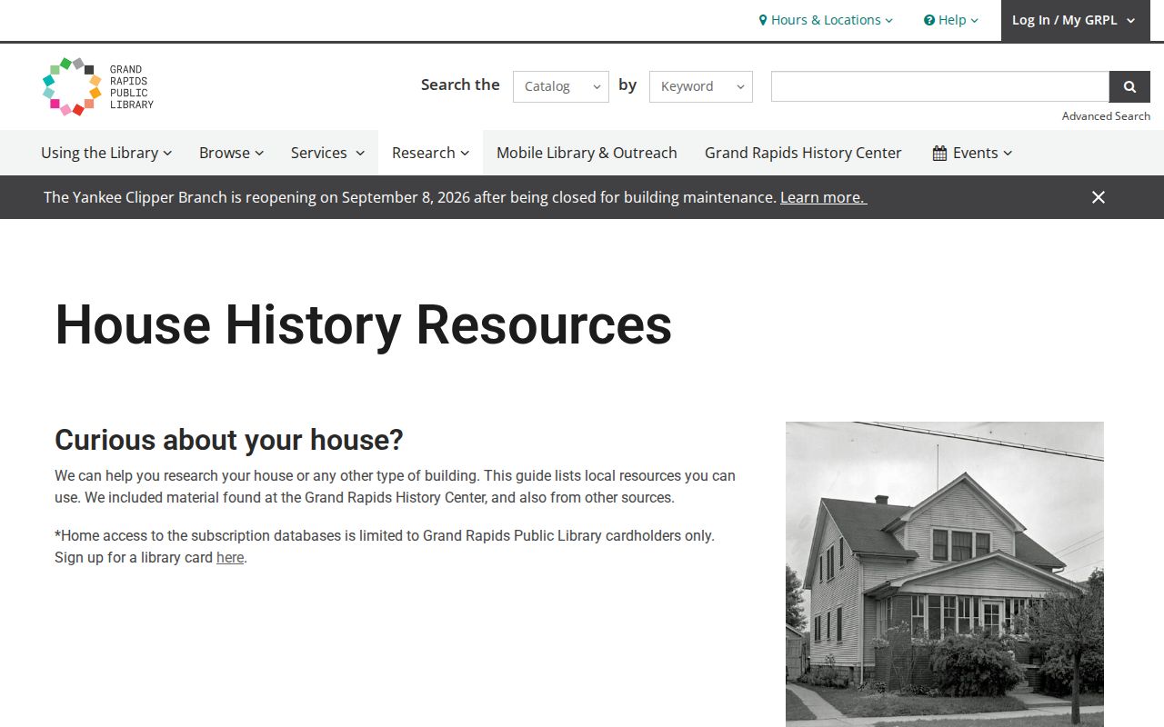 Walker previous residents house-history research at Grand Rapids Public Library