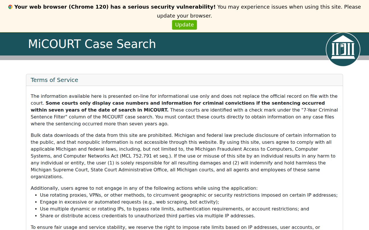 Walker resident lookup MiCOURT case search page