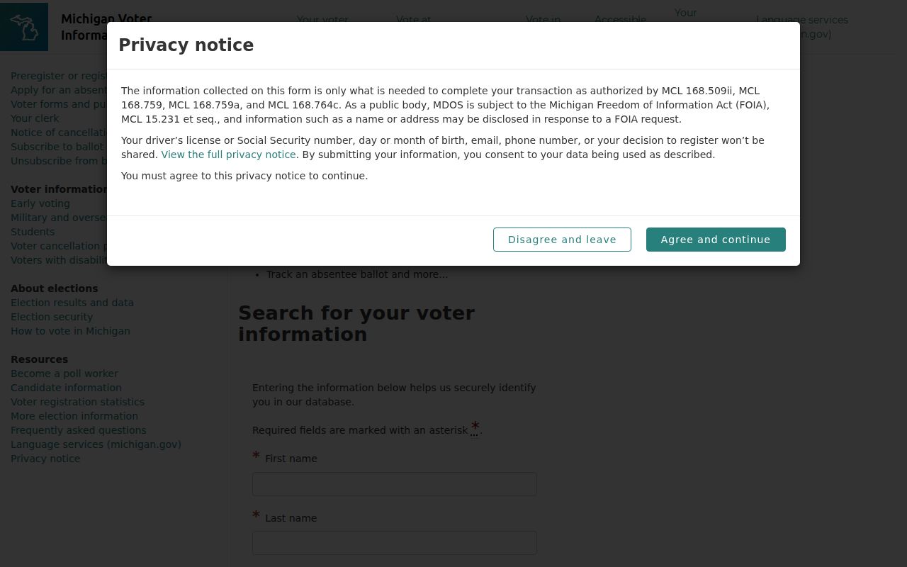 Walker resident lookup Michigan voter information center screen